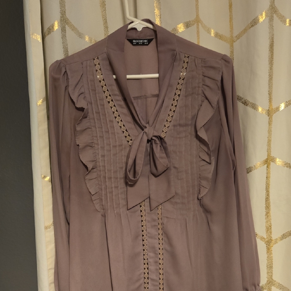 BloomChic Mauve Blouse with Ruffle Details
